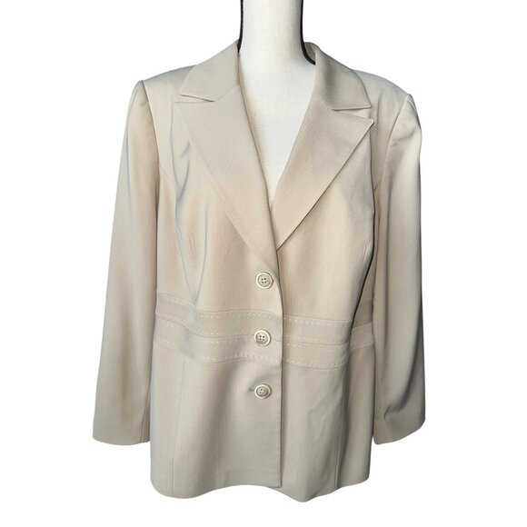 Liz Claiborne Beige Blazer Jacket Pinstriped Lined 3 Button Defined Waist 18W - Picture 1 of 8